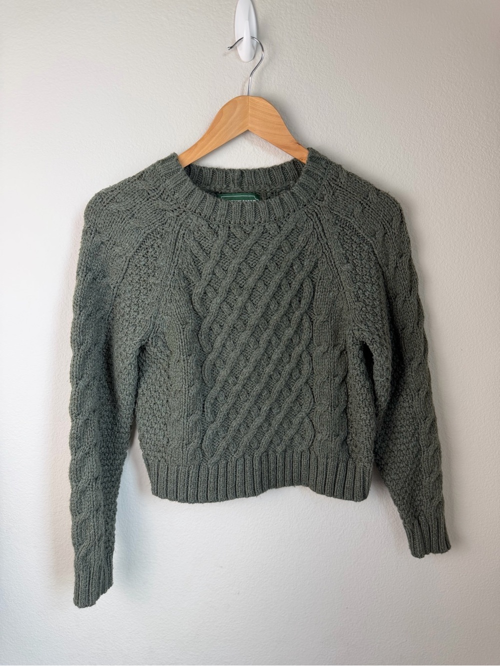 American Eagle Cable Knit Crewneck Sweater - Green